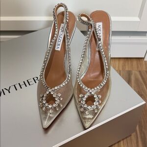 Aquazzura Silver Crystal Embellished Heels